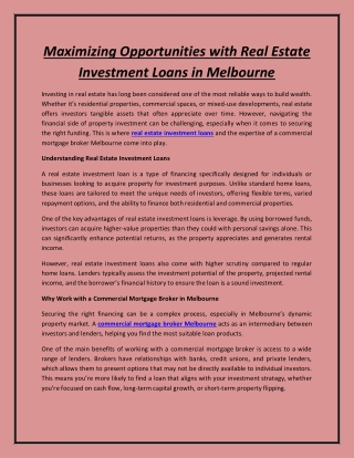 Maximizing Opportunities with Real Estate Investment Loans in Melbourne