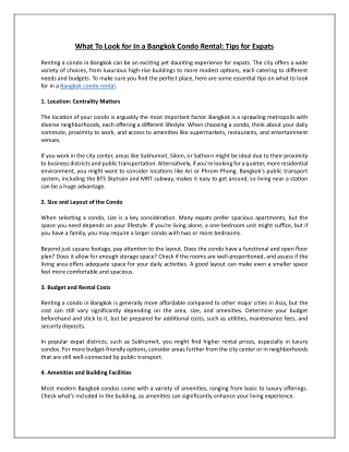 What to Look for in a Bangkok Condo Rental: Tips for Expats