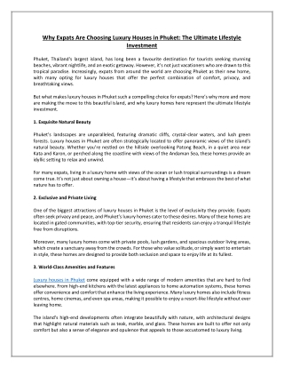 Why Expats Are Choosing Luxury Houses in Phuket- The Ultimate Lifestyle Investment