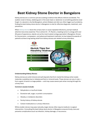 Best Kidney Stone Doctor in Bangalore