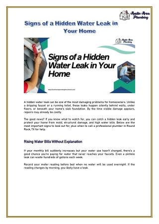 Signs of a Hidden Water Leak in Your Home