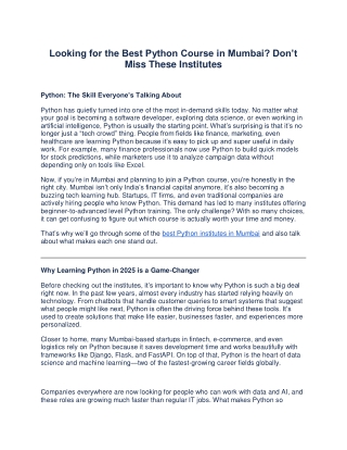 Discover the Best Python Course Institutes in Mumbai