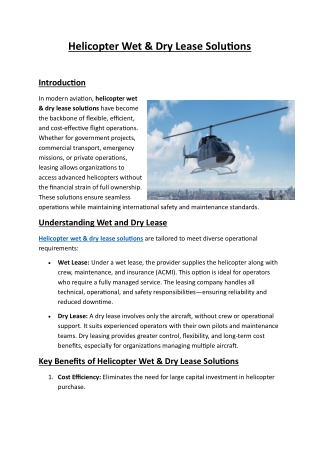 Helicopter Wet & Dry Lease Solutions | AATECH Aviation