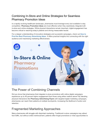 Combining In-Store and Online Strategies for Seamless Pharmacy Promotion Ideas