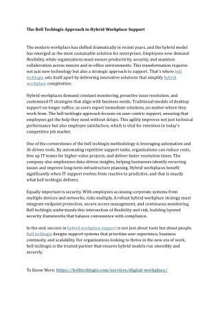 The Bell Techlogix Approach to Hybrid Workplace Support