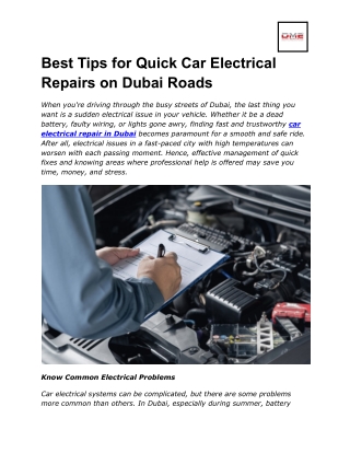 Best Tips for Quick Car Electrical Repairs on Dubai Roads