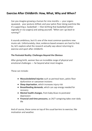 Exercise After Childbirth- How, What, Why and When