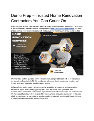 Demo Prep – Trusted Home Renovation Contractors You Can Count On