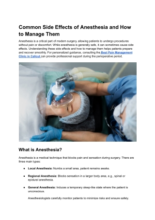Common Side Effects of Anesthesia and How to Manage Them