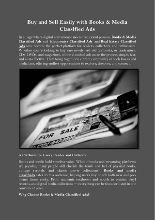 Buy and Sell Easily with Books & Media Classified Ads