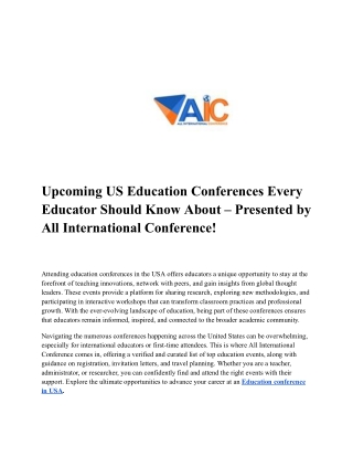 Upcoming US Education Conferences Every Educator Should Know About – Presented by All International Conference