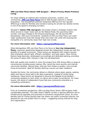 JMS Low-Rise Floors Sector 95B Gurgaon – Where Privacy Meets Premium Living