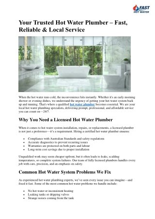 Your Trusted Hot Water Plumber – Fast, Reliable & Local Service