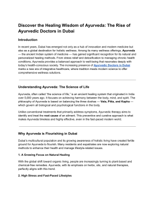 Discover the Healing Wisdom of Ayurveda: The Rise of Ayurvedic Doctors in Dubai