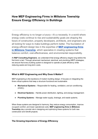 Mep engineering firms Millstone Township