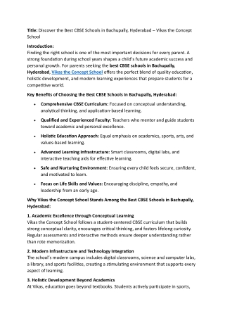 Best CBSE Schools in Bachupally Hyderabad | Vikas the concept school