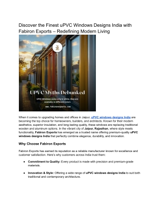 Add a Touch of Elegance with Modern uPVC Windows Designs India – By Fabiron Expo