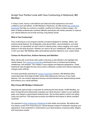 Sculpt Your Perfect Look with Face Contouring in Redmond, MD MedSpa