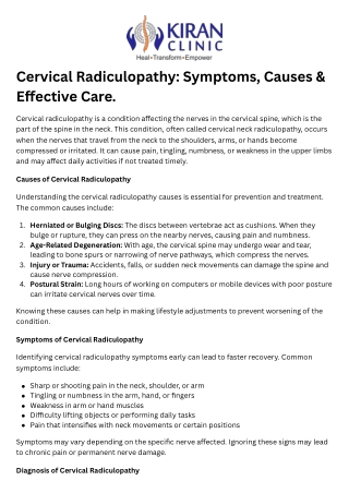 Cervical Radiculopathy: Causes, Symptoms, and Effective Treatments