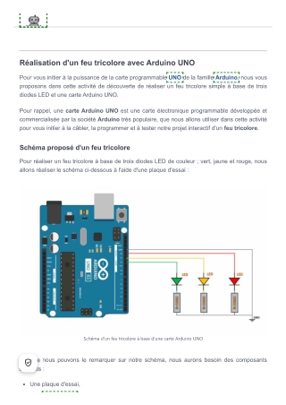 Réalisation d'un feu tricolore avec Arduino UNO - Activité de découverte