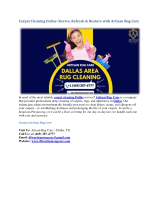 Carpet Cleaning Dallas Revive Refresh & Restore  Artisan Rug Care
