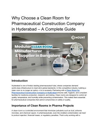 Why Choose a Clean Room for Pharmaceutical Construction Company in Hyderabad – A Complete Guide (1)