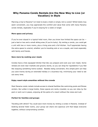 Why Panama Condo Rentals Are the New Way to Live or Vacation in Style