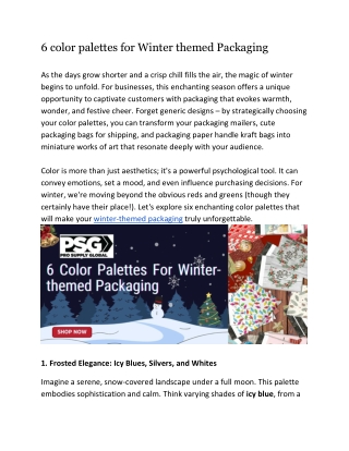 6 colour palettes for Winter themed Packaging _ PSG