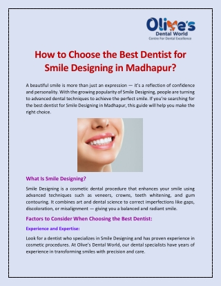 How to Choose the Best Dentist for Smile Designing in Madhapur?