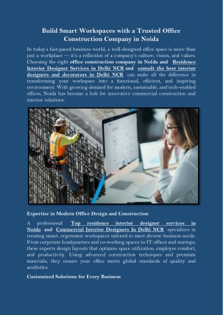 Build Smart Workspaces with a Trusted Office Construction Company in Noida