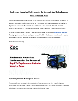 Realmente Necesitas Un Generador De Reserva? Aquí Te Explicamos Cuándo Vale La P