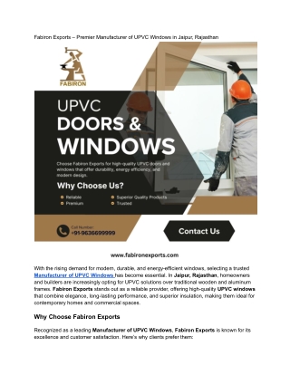Fabiron Exports – Leading Manufacturer of UPVC Windows in Jaipur, Rajasthan