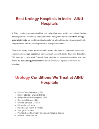 Best Urology Hospital in India | Best Urology Treatment in India | AINU Hospital