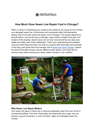 Expert Sewer Line Repair Chicago Service | Mastertrade Plumbing