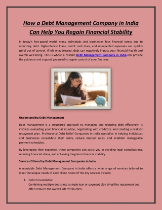 How a Debt Management Company in India Can Help You Regain Financial Stability