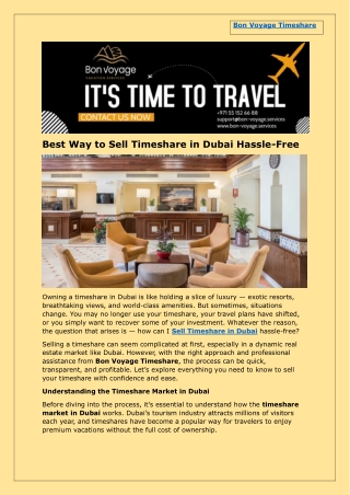 Sell Timeshare in Dubai - Bon Voyage Timeshare