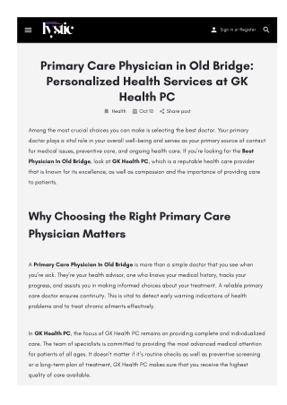 Primary Care Physician in Old Bridge: Personalized Health Services at GK Health