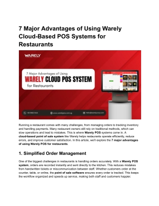 7 Major Advantages of Using Warely Cloud-Based POS Systems for Restaurants