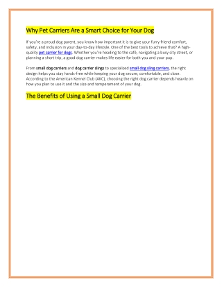 Why Pet Carriers Are a Smart Choice for Your Dog