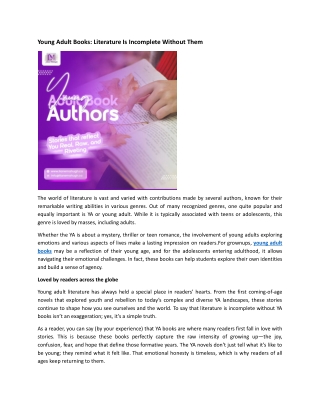 Young Adult Books: Literature Is Incomplete Without Them