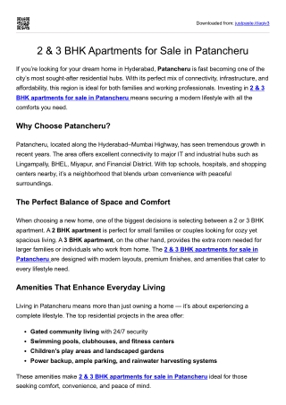 2 & 3 BHK Apartments for Sale in Patancheru