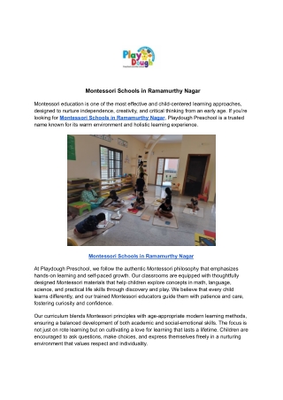 Montessori Schools in Ramamurthy Nagar