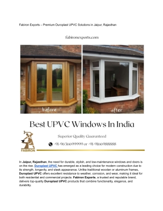 Fabiron Exports – Superior Duroplast UPVC Solutions in Jaipur, Rajasthan