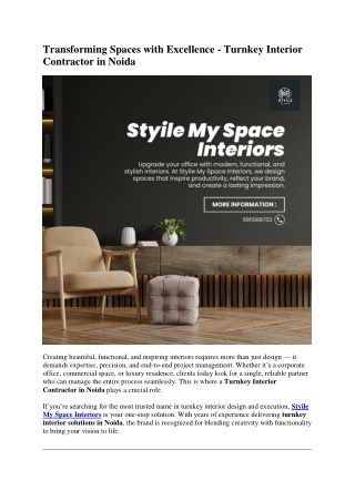 Turnkey Interior Solutions in Noida - Visit Styile My Space