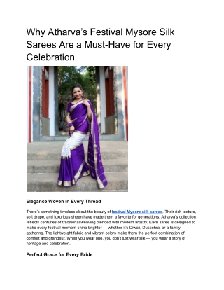 Why Atharva’s Festival Mysore Silk Sarees Are a Must-Have for Every Celebration