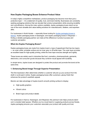 How Duplex Packaging Boxes Enhance Product Value