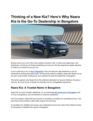 Thinking of a New Kia? Here’s Why Naara Kia Is the Go-To Dealership in Bangalore