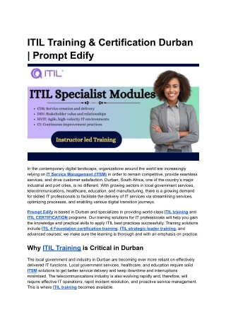 ITIL Training & Certification Durban _ Prompt Edify