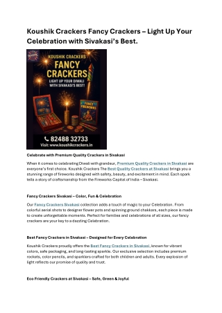 Koushik Crackers Fancy Crackers  Light Up Your Celebration with Sivakasis Best