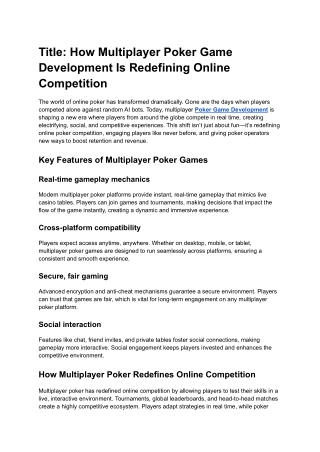 How Multiplayer Poker Game Development Is Redefining Online Competition